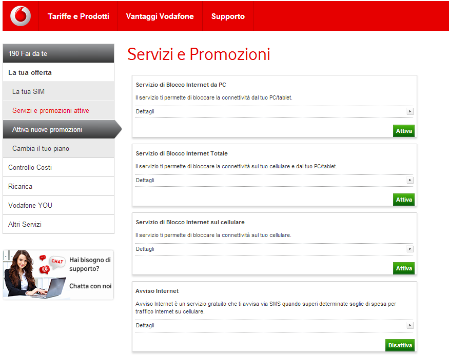 vodafone 190 fai da te privati