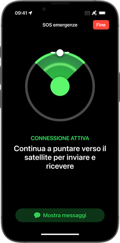 Una dimostrazione dell’uso di SOS emergenze via satellite su iPhone 16e