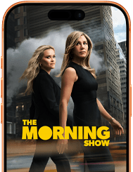 Un iPhone mostrato di fronte con una schermata della serie Apple TV+ “The Morning Show”.